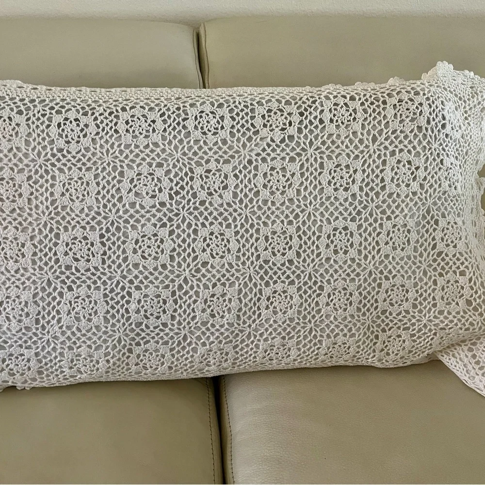 White Crochet Throw Pillows 20/34 inches